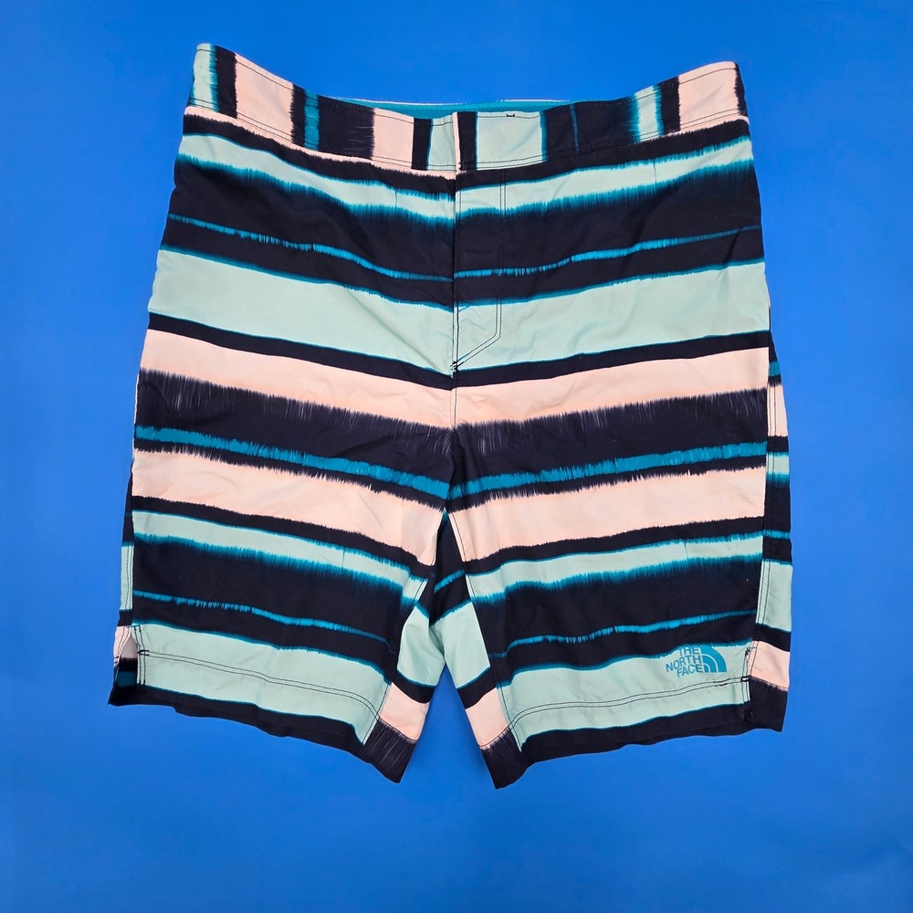 The‎ North Face Boys XL 18/20 Board Shorts Navy Teal Striped Swim Trunks Ikat